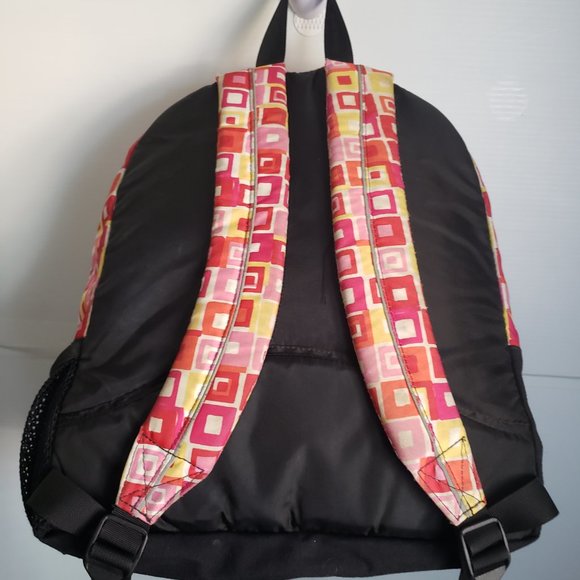 LL BEAN abstract design Backpack pink red yellow white black reflective strip + - Picture 8 of 11